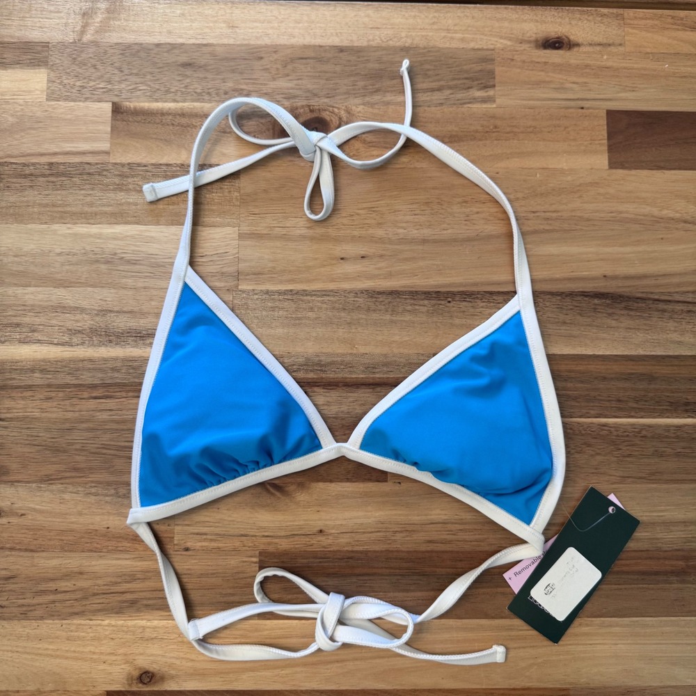 Wild Fable Womens Blue White Trim Triangle Bikini Top XS Removable Pads NWT